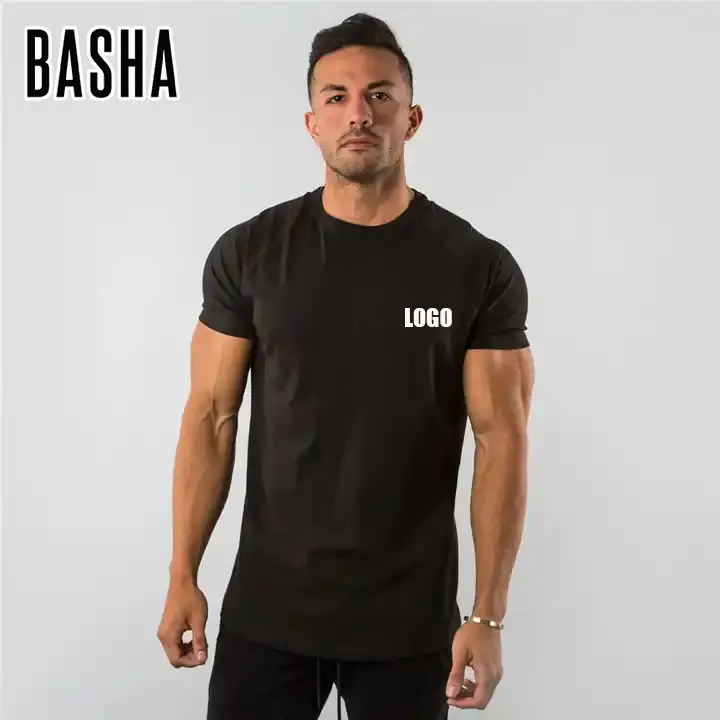 Bashasports, высокое качество, 95% хлопок, 5% эластан, индивидуальный логотип, однотонная пустая Мужская футболка, фитнес, тренажерный зал, спортивная одежда