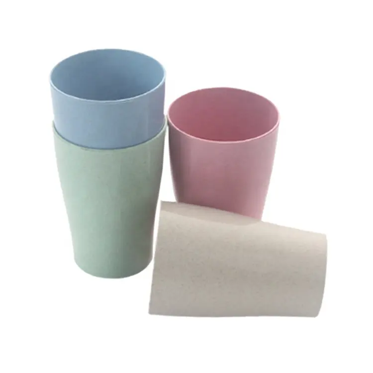 Wholesale Custom Logo Colorful Wheat Straw Cup Biodegradable Travel Tumbler Plastic Cup Reusable