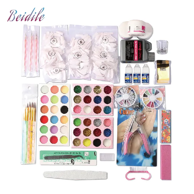 Beidile Wholesale Nail Tool Set Full Set Of Crystal Liquid Carved Powder 12 Color Glitter Fancy Diamond Nail Piece