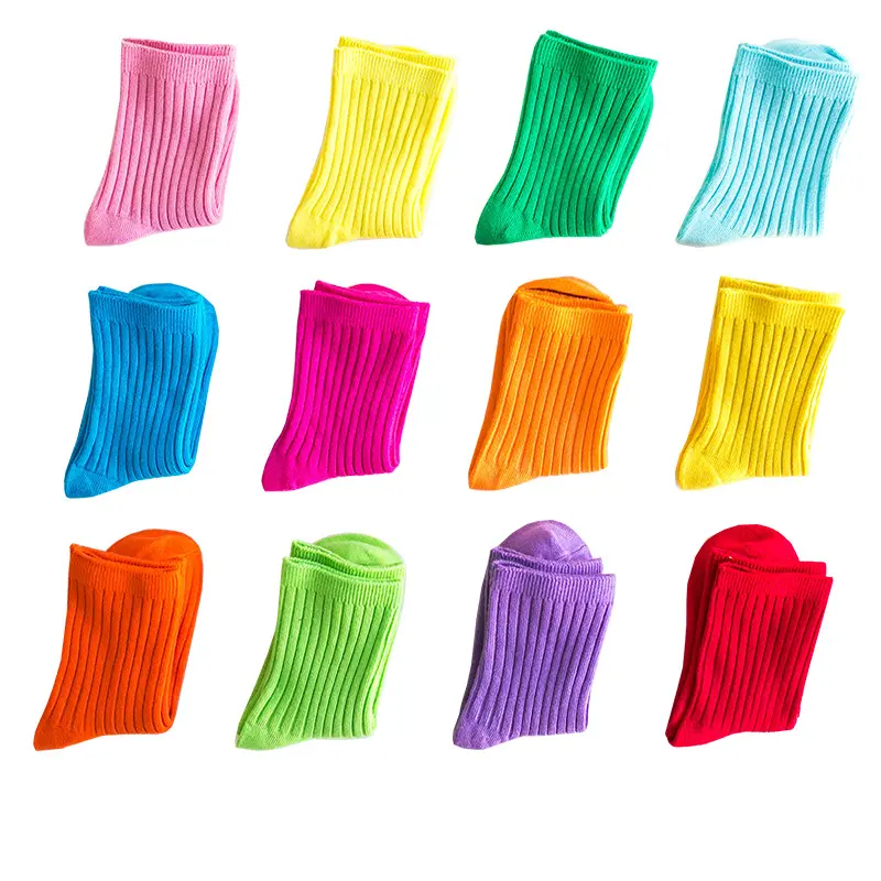 YUELI Hot sales kids school socks pure color combed cotton candy children socks