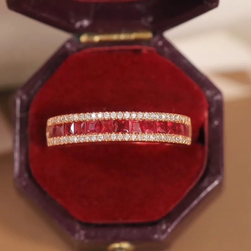 Xinfly 18K розовое золото полукруглое кольцо с драгоценными каемами 0.7ct сертифицированные голубиные кроваво-Красные Рубиновые винтажные обручальные кольца