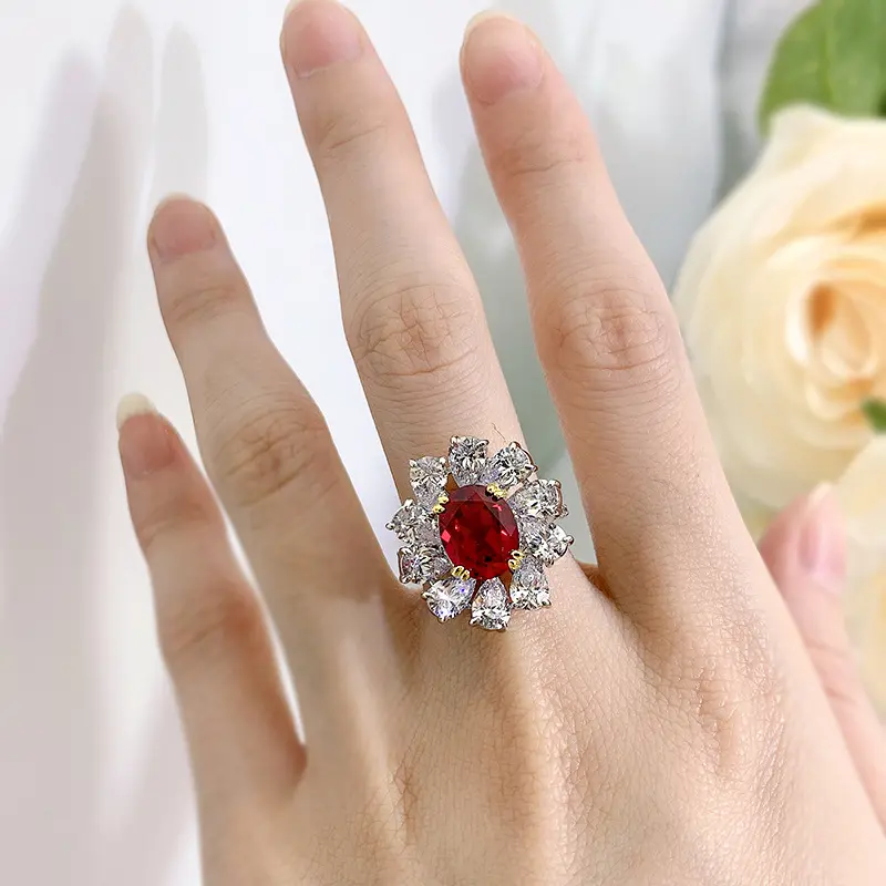 Женское серебряное кольцо с красным цирконом, покрытое серебром 925 пробы, 18 К, с платиновым Рубином