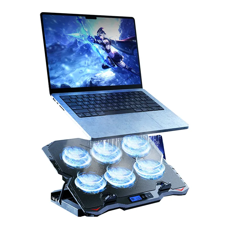 Great Roc laptop cooling pad stable gaming laptop cooling stand adjustable notebook cooler with 6 silent fans and phone holder