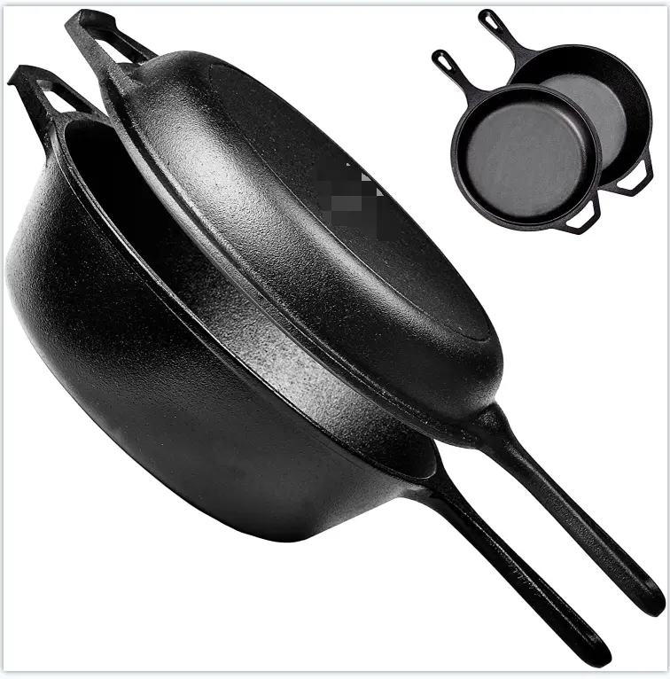 Pre-Seasoned Cast Iron 2-In-1 Multi Cooker - 3-Quart Dutch Oven and Skillet Lid Set Oven Safe Cookware - Use As Dutch Oven and F