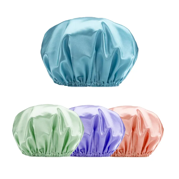 Promotional Double Layer Polyester EVA Reusable Hair Bathing Cap Waterproof Custom Shower Caps for Women
