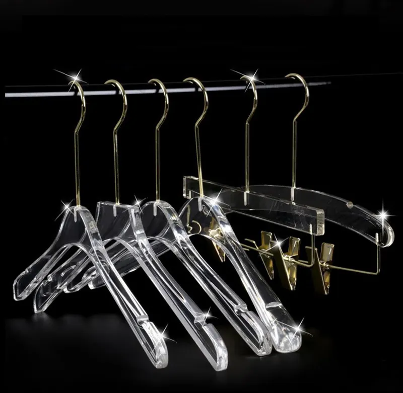 Пользовательские Твердые хромированные золотые пальто акриловая вешалка оптом прозрачные акриловые вешалки для одежды