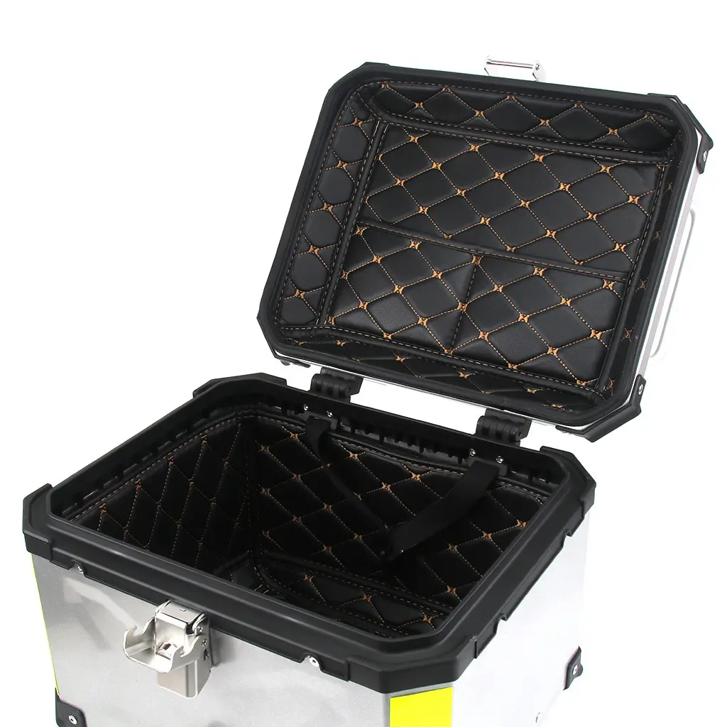 Universal Shockproof Waterproof 45L 55L 65L 80L 100L Aluminium Alloy Top Motorcycle Tail Box With PU Leather Internal Tray