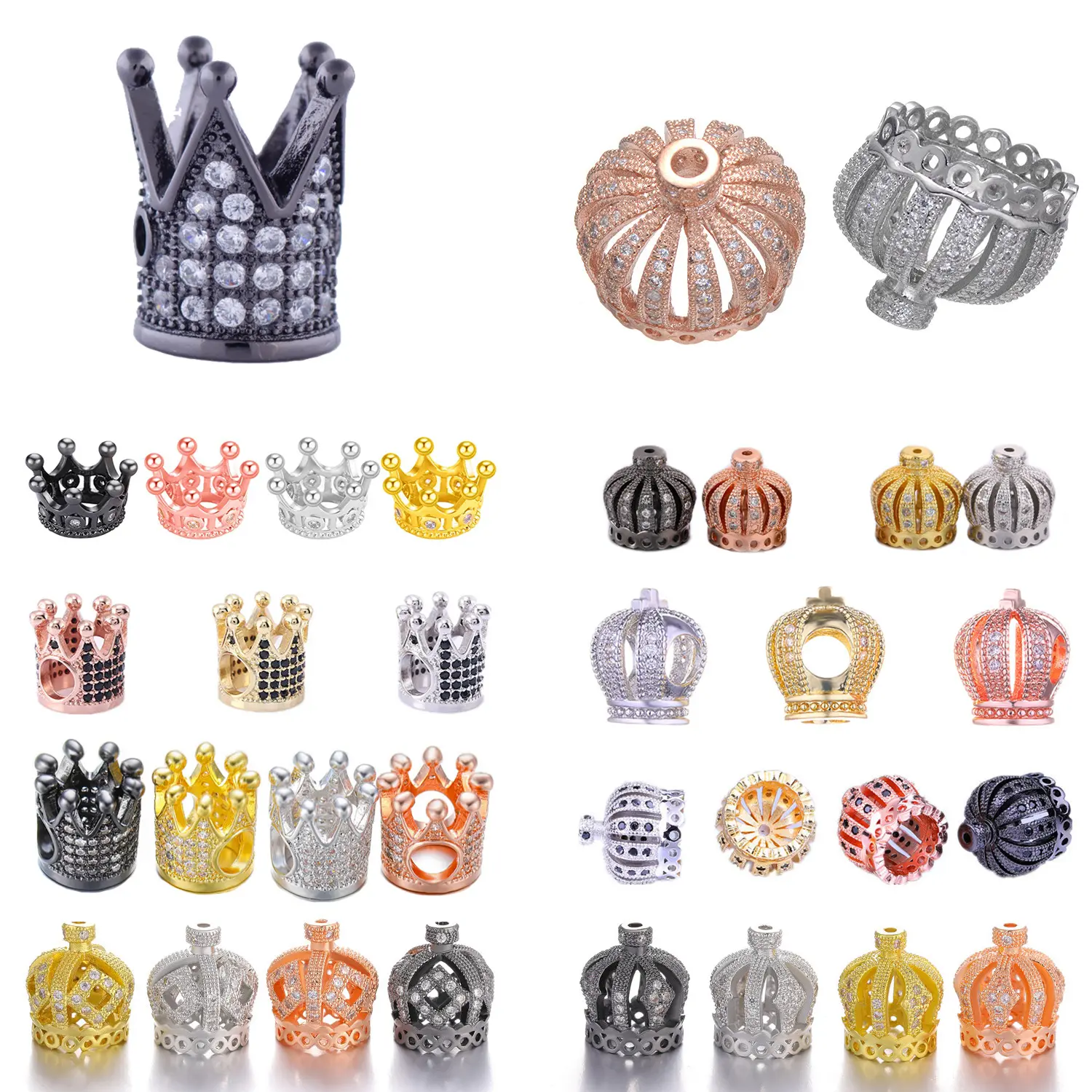 10pcs/lot New Crown Charm Beads fit Bracelet Jewelry Gold/Silver/Black /Rose Gold Crown Beads For DIY Jewelry Making Findings