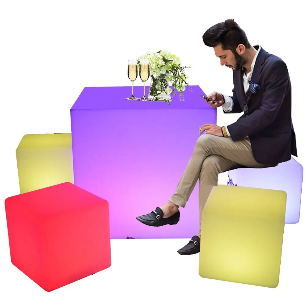 Patio Furniture/ Led Cube Chair/Led Outdoor Rechargeable Modern Cube Waterproof Led Furniture Garden Sets Table Chairs