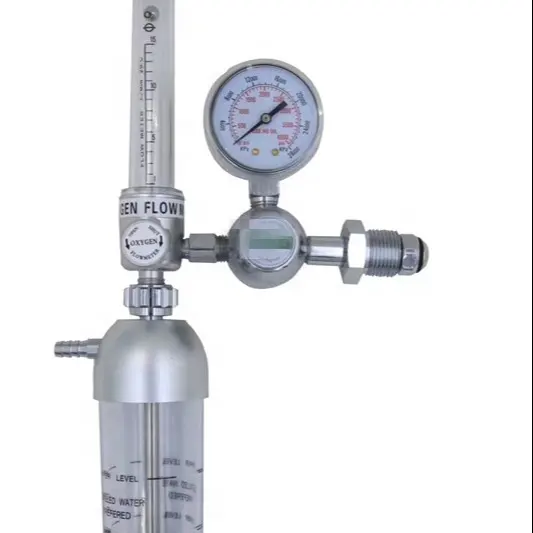 Medical oxygen regulator gas pressure regulator with humidifier and flowmeter