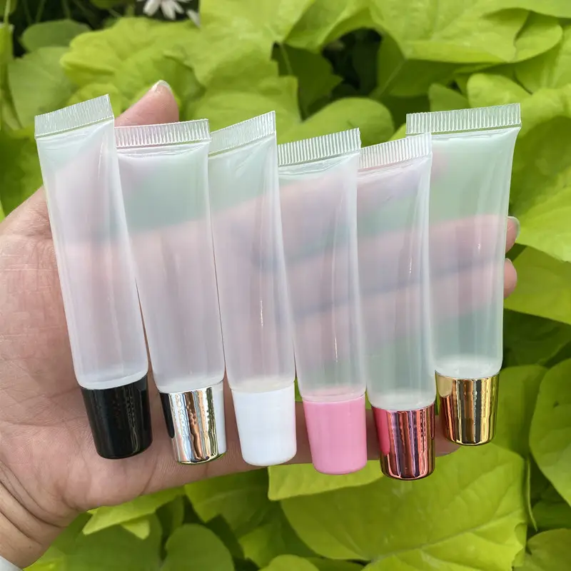 Private Label 10ml 15ml Transparent Clear Silver White Black Pink Empty Lipgloss Squeeze Custom Logo Lip Gloss Containers Tube