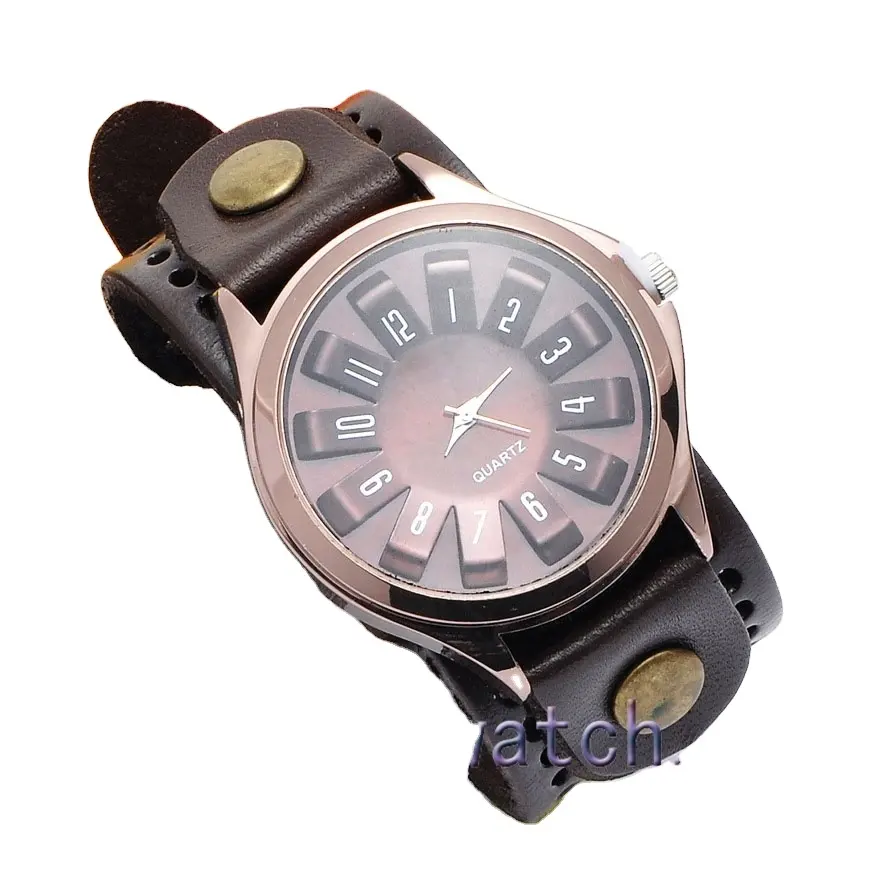 Новейший дизайн, винтажные наручные часы с широким ремешком из кожи оптом