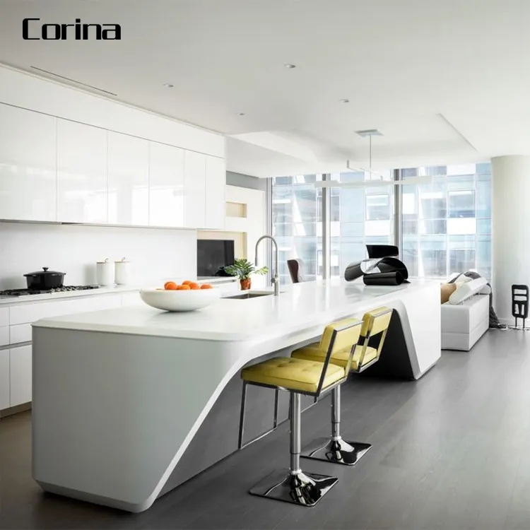 Роскошный белый шкаф, дизайнерские раковины из искусственного камня, кухонная мебель