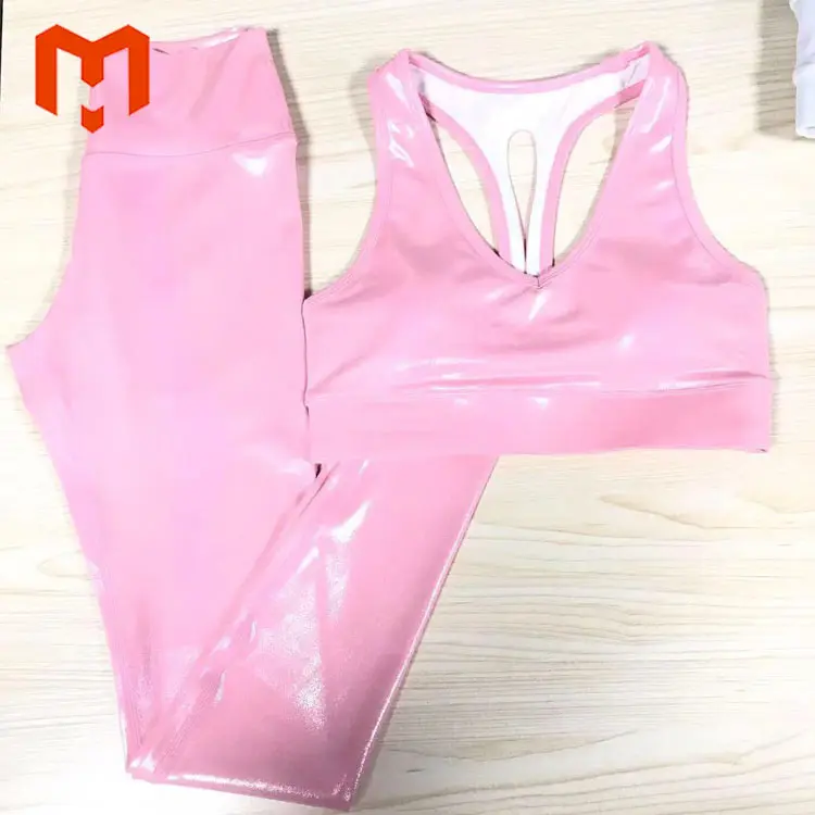 2020 Workout Fitness Women Two Piece Set Fashion Ladies 2 Piece Yoga Clothing Custom Shiny Women Yoga Set