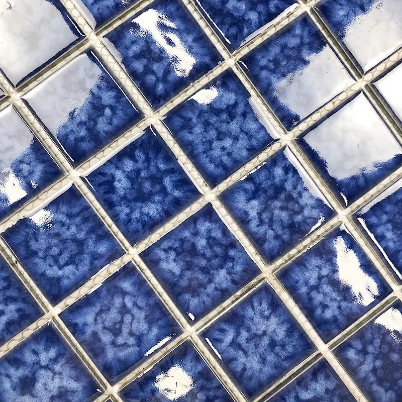 Wholesale Porcelain Ice Crackle 300x300 Crystal Glazed Blue Bathroom Ceramic Swimming Pool Mosaic Tiles