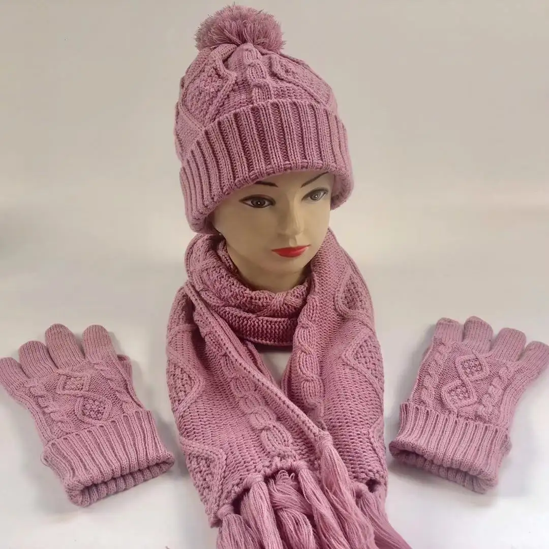 Модная теплая зимняя шапка шарф перчатки для девочек