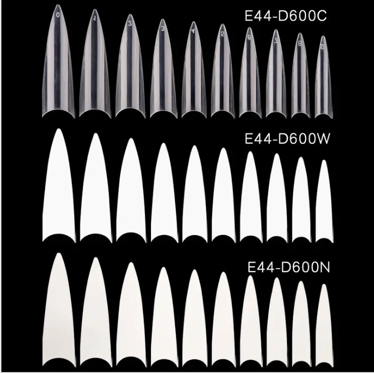 PAROO Supply 600 pcs Full Clear Ghost Tip French Style Long Stiletto Nail Tips