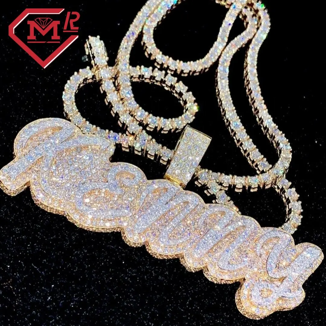 Ожерелье с подвеской в виде букв под заказ, VVS бриллиантовый Муассанит, кулон с надписью на заказ со сверкающей цепочкой