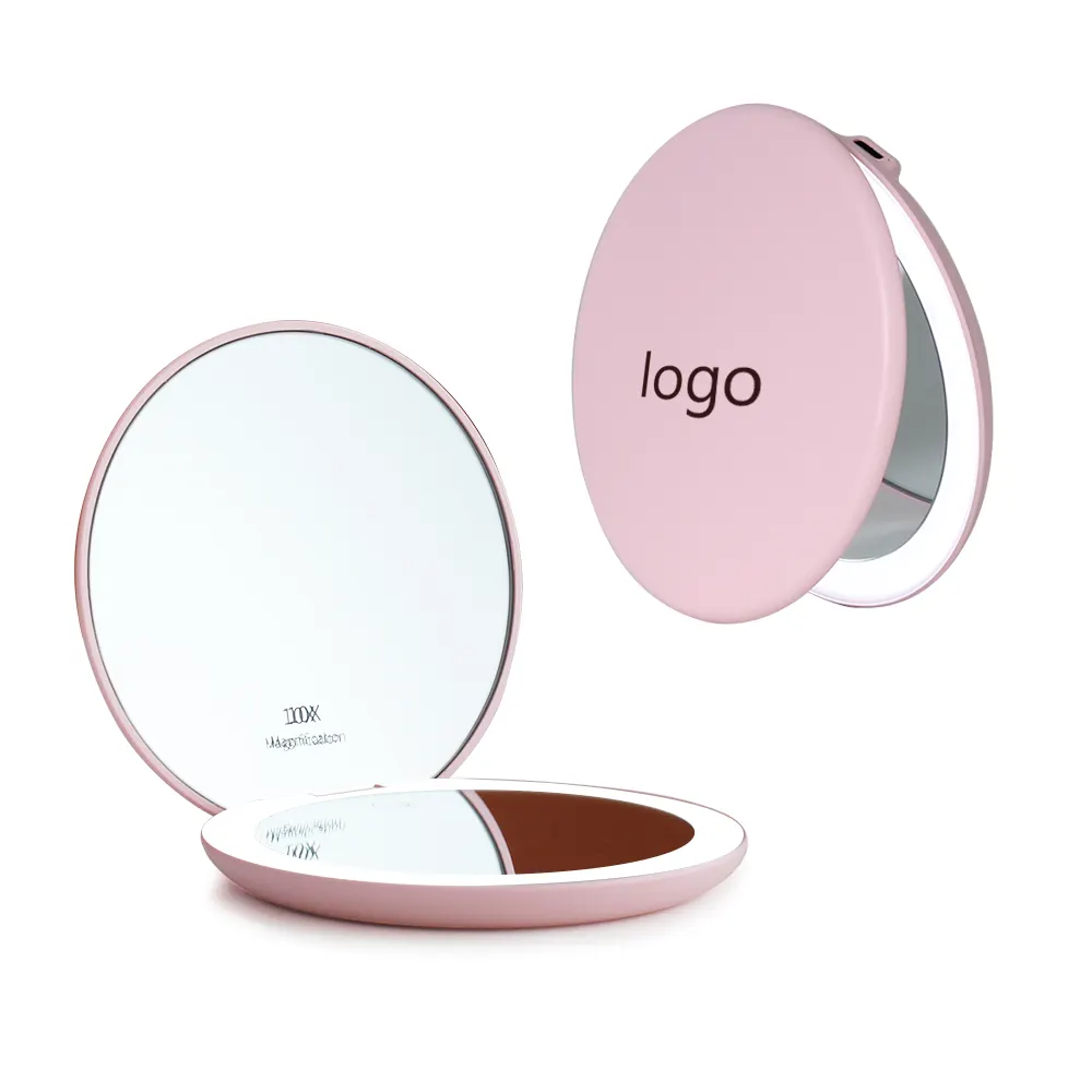 Круглое увеличительное светодиодное портативное Сенсорное зеркало для макияжа с подсветкой компактное карманное зеркало для макияжа с логотипом