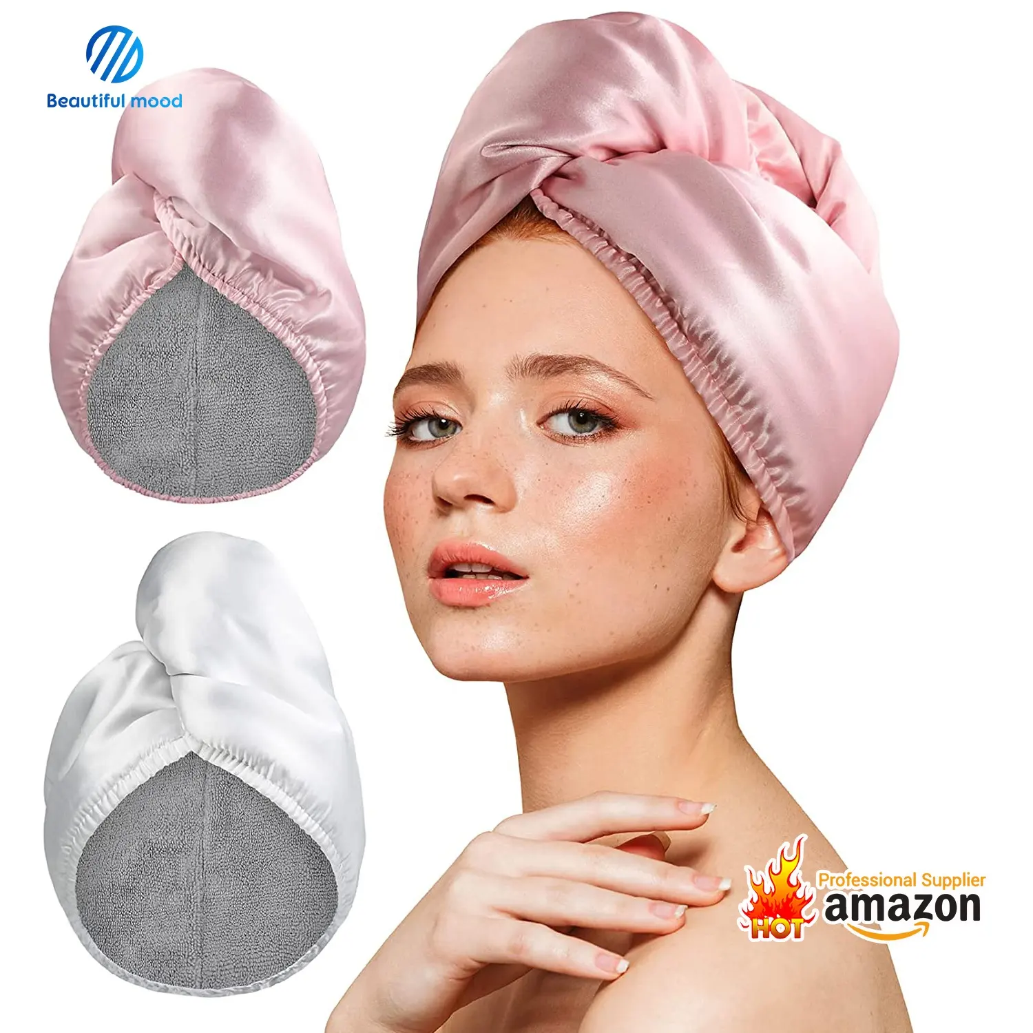 Super Absorbent Anti-Frizz Instant Dry Double Cloth Microfiber Satin Hair Turban Drying Easy Twist Towel