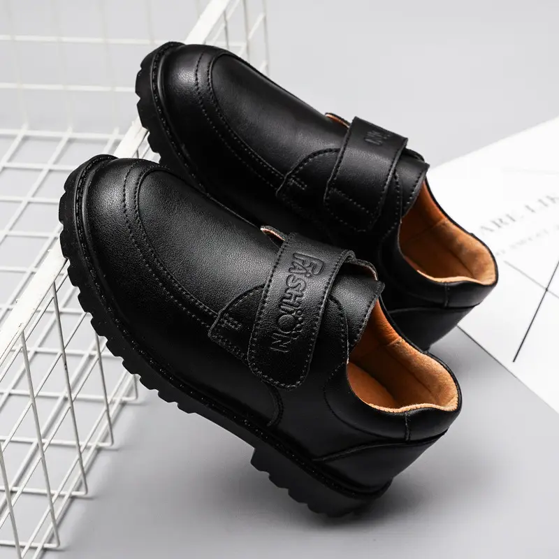 2021 British Style Boy's Leather Soft Sole Black and Brown Outdoor Leather Shoes for Performance