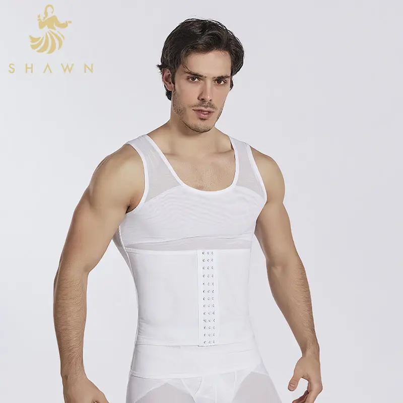 Men's Shapewear Hook Eye Closure Adjustable Waist Trainer Slimming Tank Top Breathable Mesh Body Shaper Tummy Control Vest