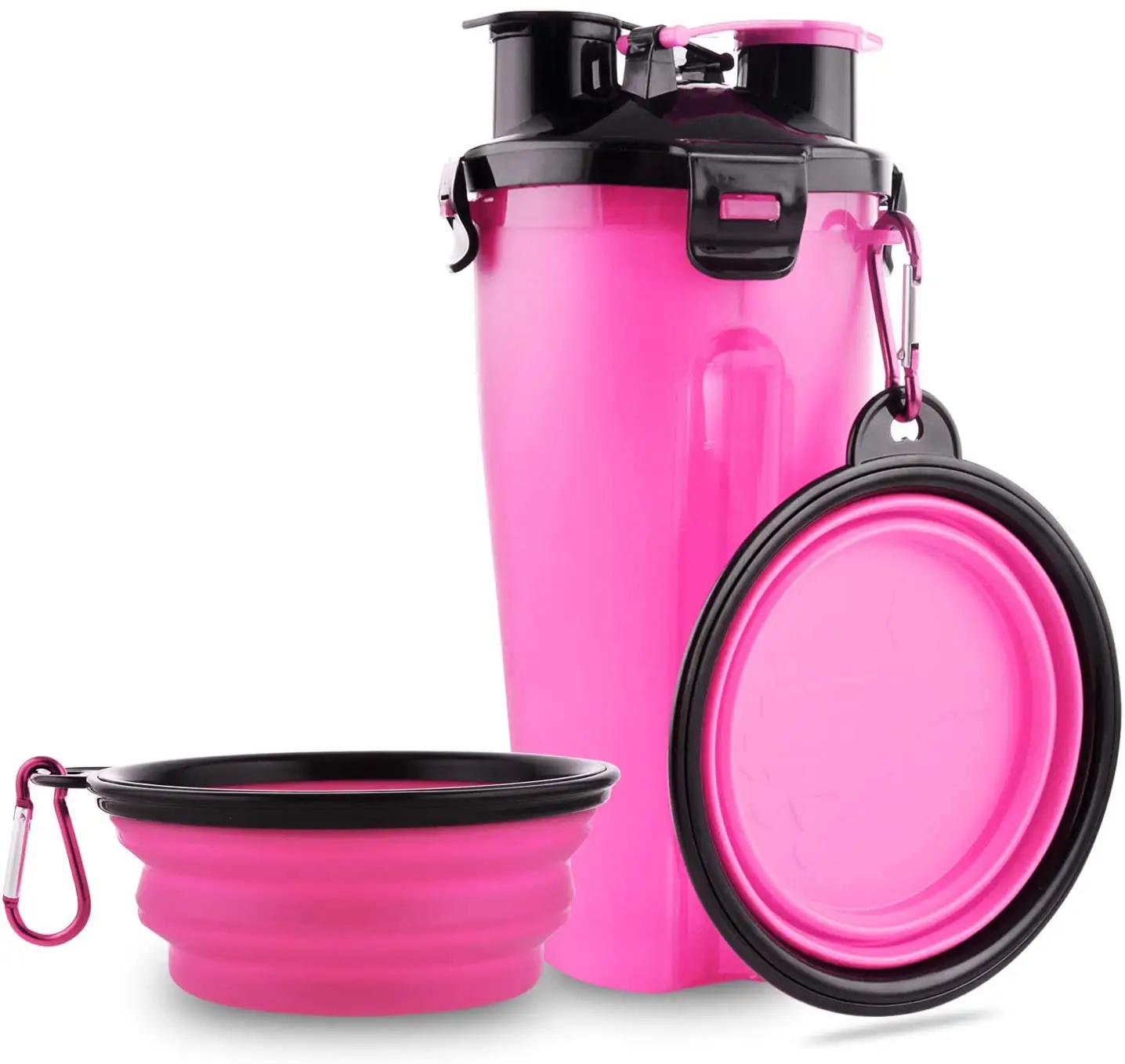 2 in 1 Portable Dog Water Dispenser and Food Container with 2 Collapsible Bowls for Your Pets Walking and Traveling