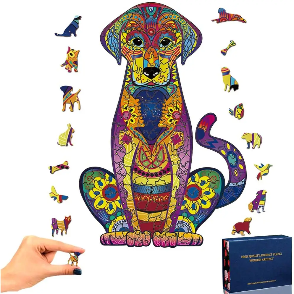 Wooden Jigsaw Puzzle Labrador 3D Puzzle Colorful Unique Animal Shape Jigsaw Pieces Wooden Puzzle Best Gift For Adults And Kids F