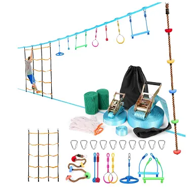 Ninja Slack Line Kit for Kids Accessories Monkey Bars Rings Climbing Rope Outdoor Exercise Body 1 Set Opp Bag + Carton 5.0 Kg ≥6