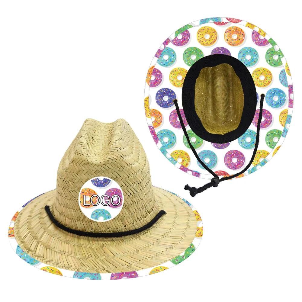 Sombrero wide brim baby Surf beach hat with logo Custom bamboo Natural Grass Lifeguard Summer kids Straw hat with bottom design