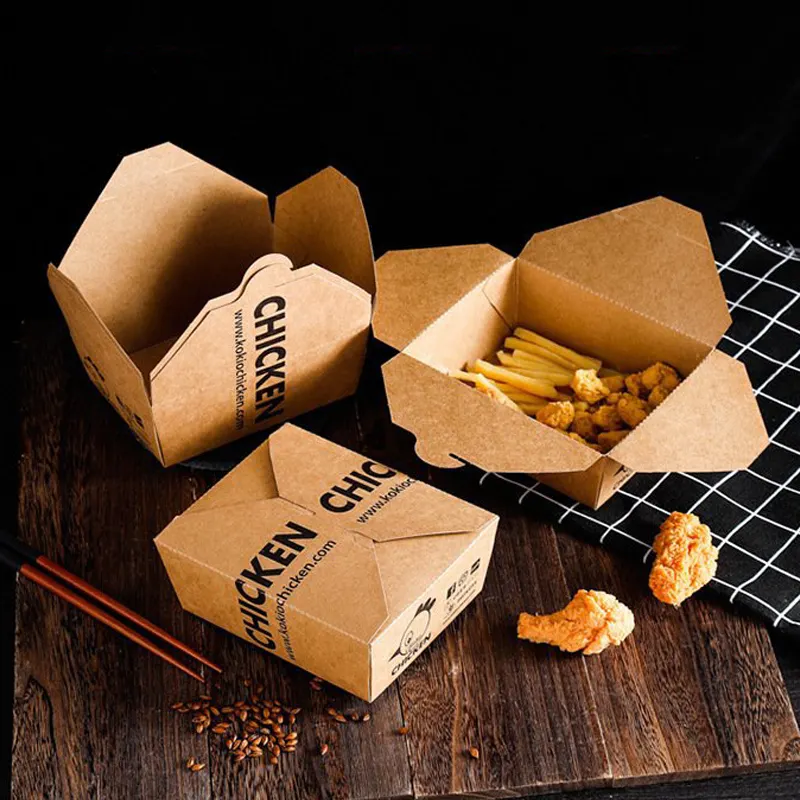 Прямоугольная коробка для упаковки еды из крафт-бумаги