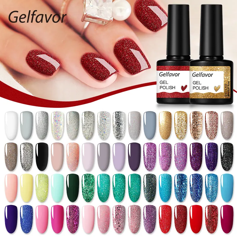 GELFAVOR oem custom logo private label 8ml 60 colors gel varnish uv/led lamp nail lacquer soak off gel nail polish for nail art