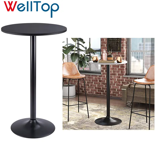 Wholesale Cheap Night Club Furniture Round Bar Mdf Top Black Leg Height Metal Base Obsidian Pub Tables