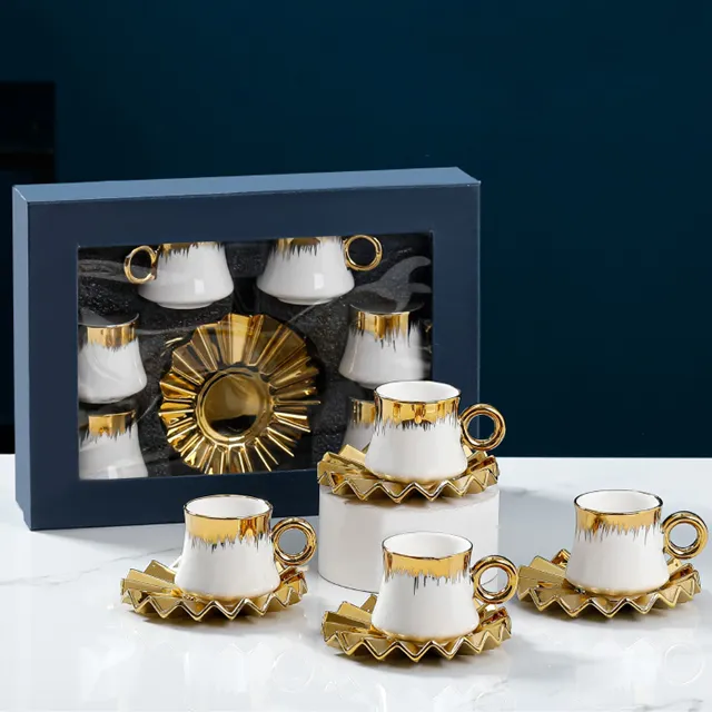 Exquisite porcelain 6 sets of cups saucers 12pcs tea set ceramics in gift pack for Tea or coffee for wedding gifts