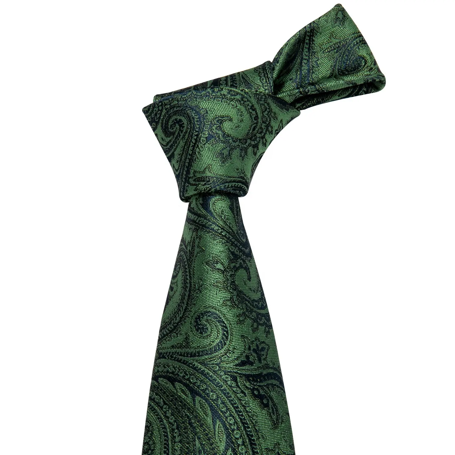 Dark Green Paisley Silk Necktie Custom Woven Logo Men Tie
