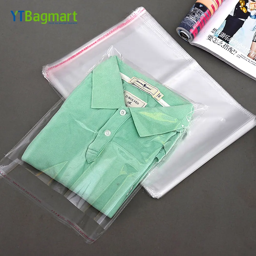 YTBagmart Custom Printing Clear BOPP Self-Adhesive Flat Poly Packing Bag OPP Plastic Bag for T-Shirt