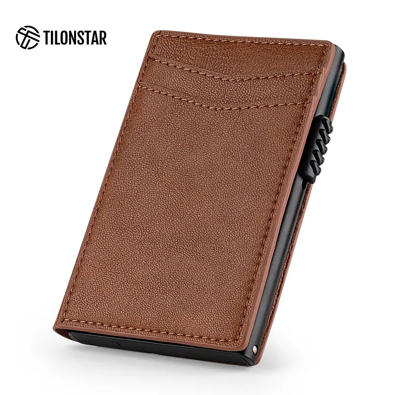 Hot Sale Amazon Fashion New Design Custom Brand Pull Smart Slimmest Rfid Feature OEM Thin Mens Leather Card Holder Wallet