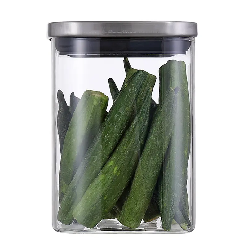 Glass Storage Jar Food Storage Container Airtight Square Jars With Metal Lid Kitchen Canisters For Tea Coffee Bean Sugar Candy