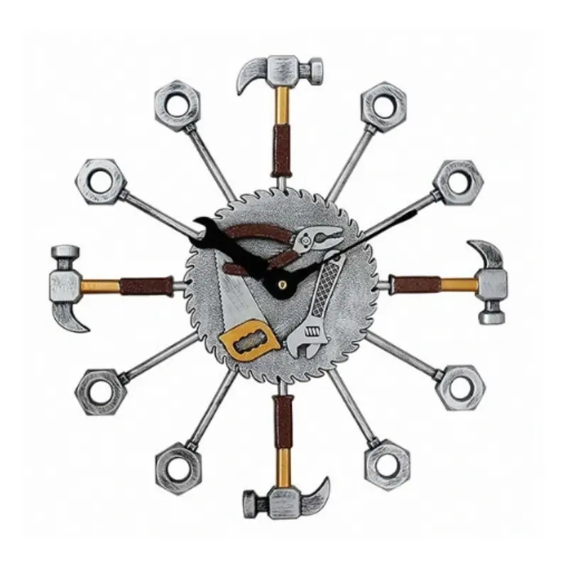 15 дюймов креативный Ретро Круглый промышленный инструмент с винтовым молотком кварцевые часы цифровые настенные часы