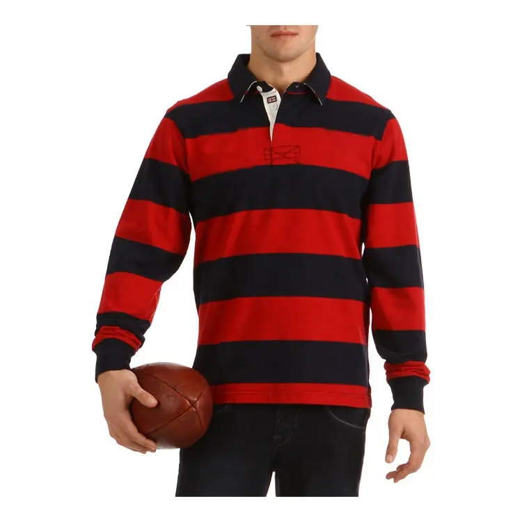 Custom stripes embroidery logo long sleeve rugby polo