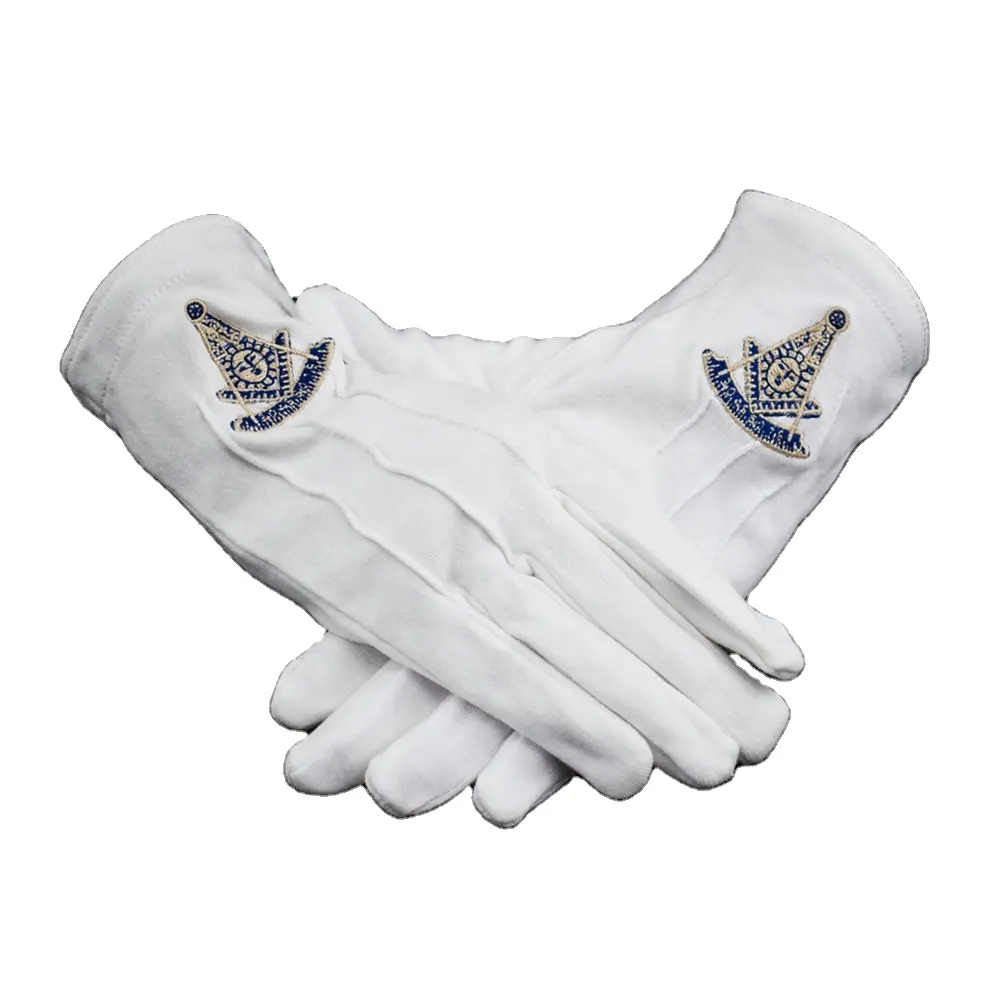 Cheap 100%Cotton Masonic gloves With Square and Compass Embroidery Logo Glove