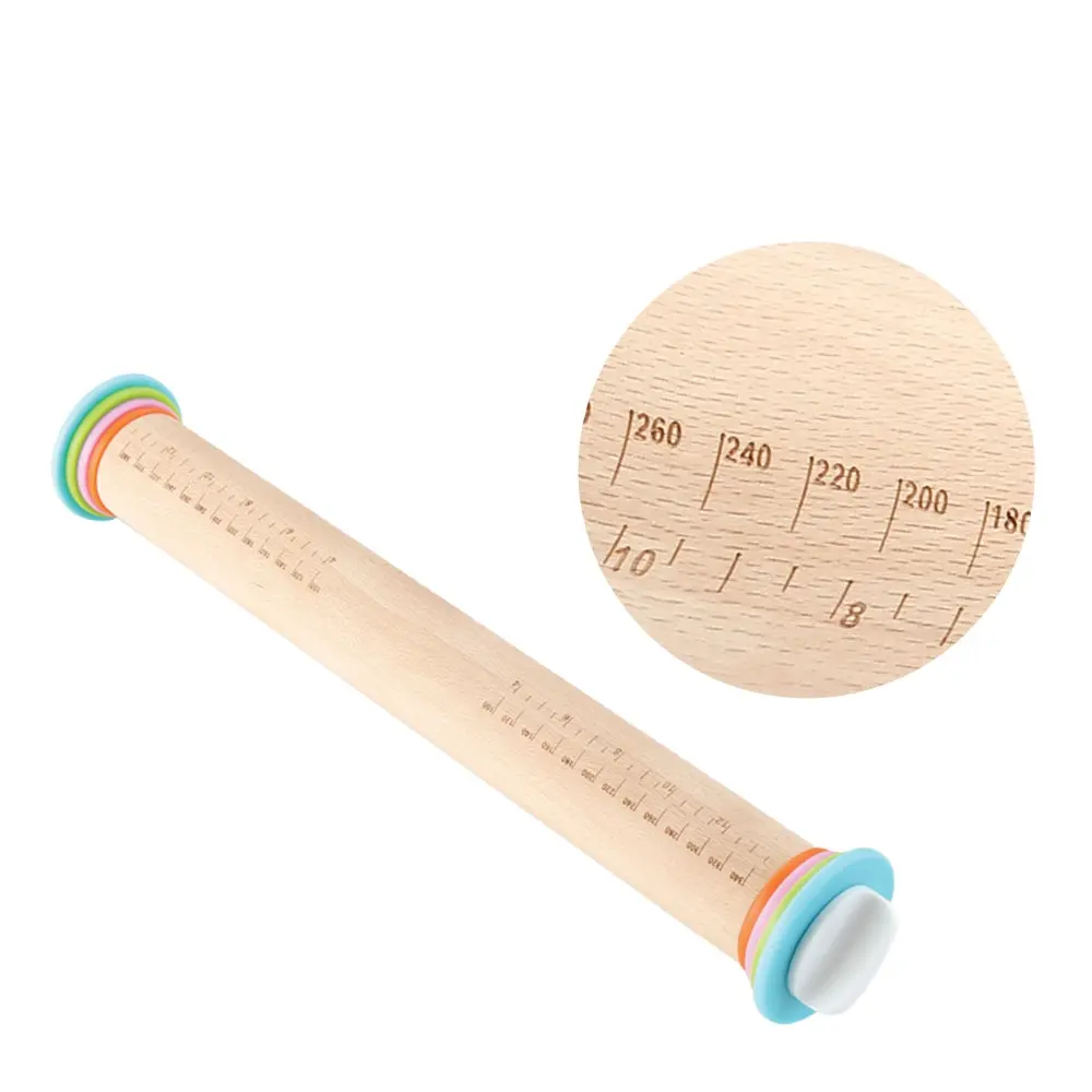 High quality Customize Beech Wood Baking Dough Roller with Thickness Rings