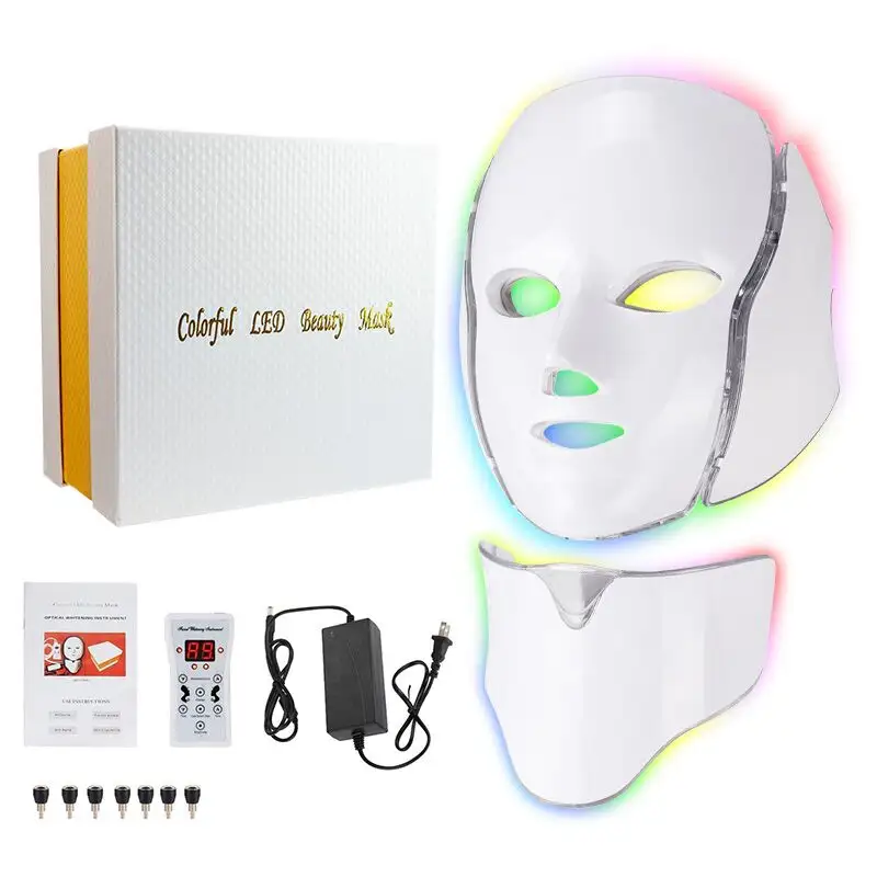 2021 Manufacturer Wholesale 7 Color Led Photon Light Therapy Machine Home Use LED Facial Masks with Neck for Facial Skin Care