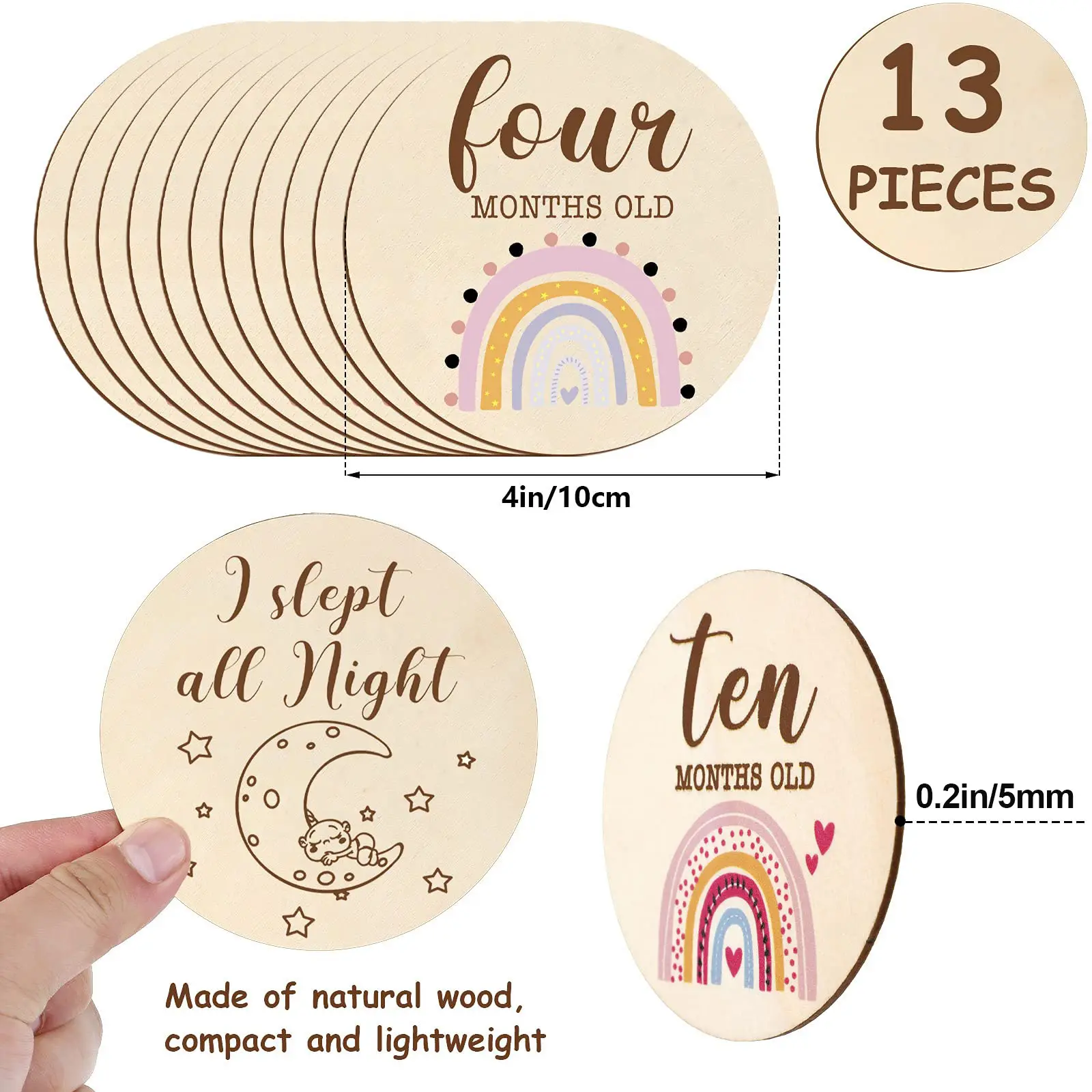 Custom engraving printing Hello World Birth Wooden Sign Baby Arrival Birth Shower Milestone Discs Baby Monthly Milestone Cards