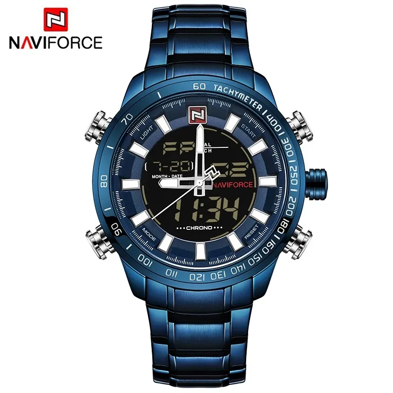 NAVIFORCE 9093 роскошные мужские спортивные часы марки Chrono 2023 водонепроницаемые электронные наручные часы с подсветкой мужские Секундомеры