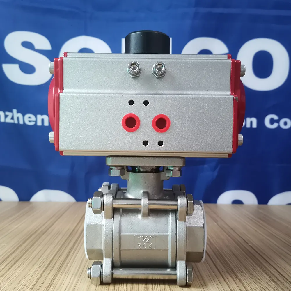 SONGO 2 Way 12V 24V DN50 2inch 3 Piece 304 Stainless Steel Pneumatic Water Flow Control Pneumatic Ball Valve