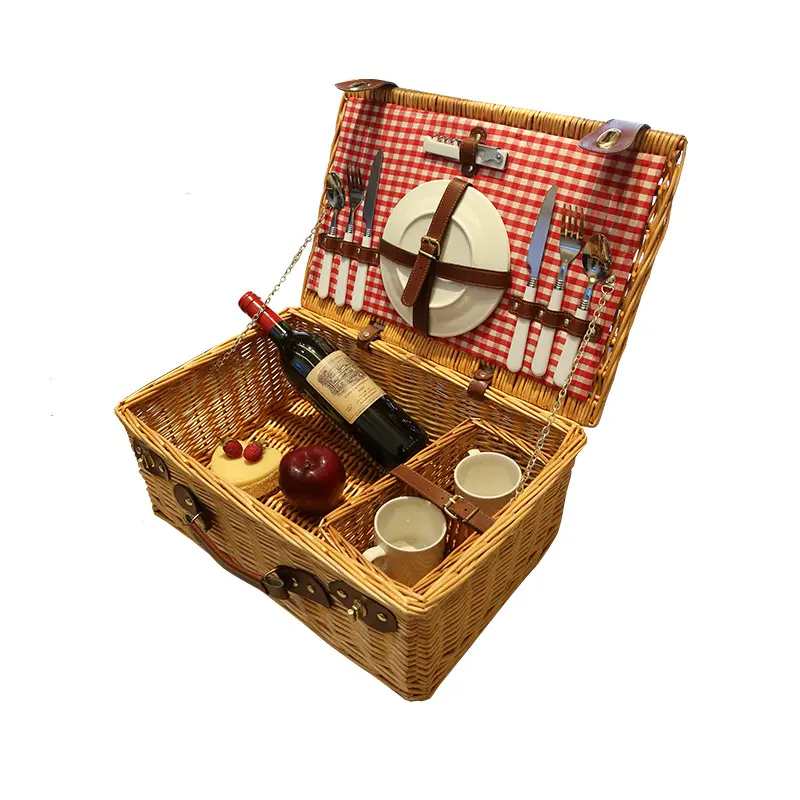 Picnic Hamper with High Sealing Insulation Layer Waterproof Picnic Mat Tableware Wicker Picnic Basket