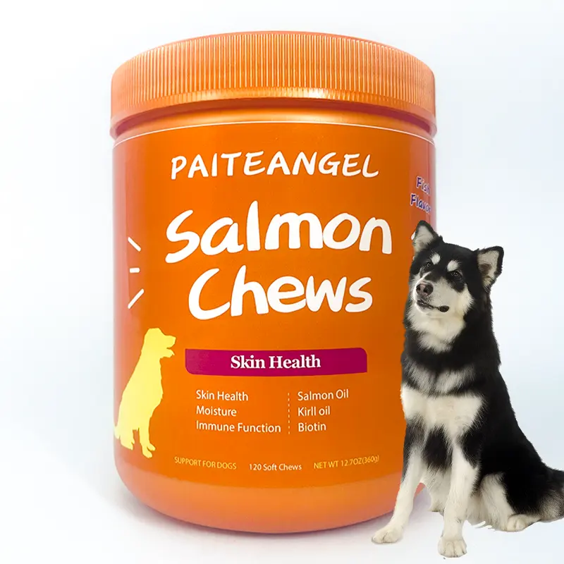Custom Brand Logo Odm Pet Supplement Soft Smooth Skin & Coat Health Dog Chew Food Salmon Oil For Pets