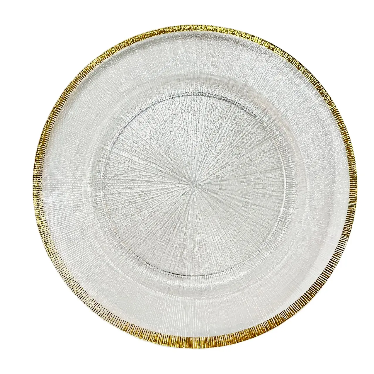 Оптовая продажа, Дешевые Роскошные пластиковые прозрачные тарелки с золотым ободом для украшения свадебной вечеринки, Зарядные тарелки 13 дюймов
