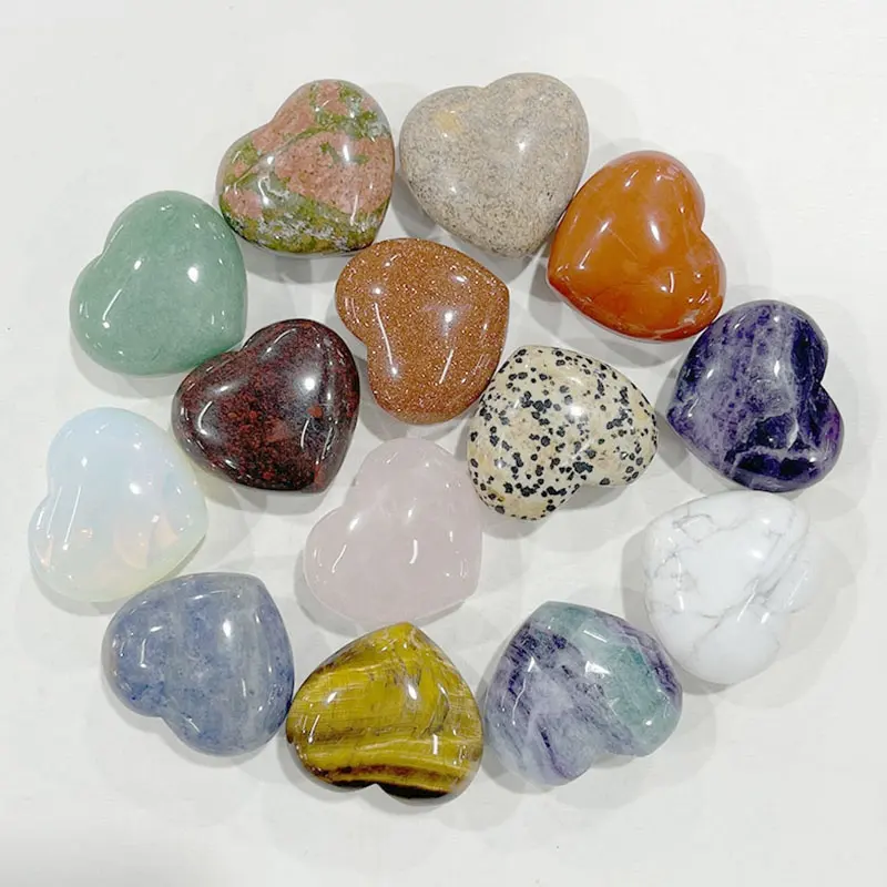 Хит продаж, оптовая продажа, 3 см натуральные кристаллы, лечебный камень, подарок в виде сердца, камни в виде чакр